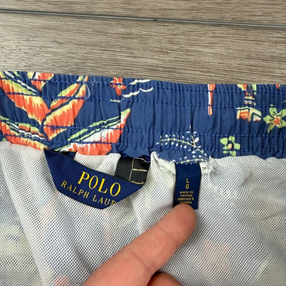 Polo Ralph Lauren Mens Swim Trunks Hawaiian Floral Surfer Blue Large